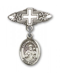 Pin Badge with St. Joseph Charm and Badge Pin with Cross [BLBP0666]