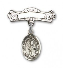 Pin Badge with St. Joseph of Arimathea Charm and Arched Polished Engravable Badge Pin [BLBP1967]
