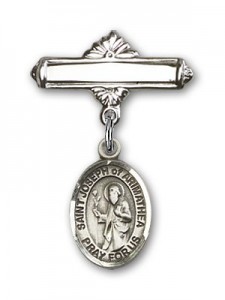 Pin Badge with St. Joseph of Arimathea Charm and Polished Engravable Badge Pin [BLBP1965]