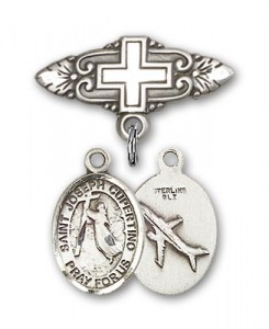 Pin Badge with St. Joseph of Cupertino Charm and Badge Pin with Cross [BLBP0659]