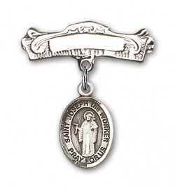 Pin Badge with St. Joseph the Worker Charm and Arched Polished Engravable Badge Pin [BLBP1423]