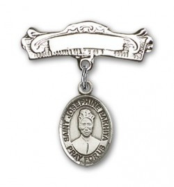 Pin Badge with St. Josephine Bakhita Charm and Arched Polished Engravable Badge Pin [BLBP2303]
