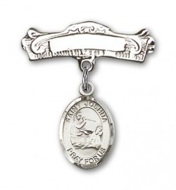 Pin Badge with St. Joshua Charm and Arched Polished Engravable Badge Pin [BLBP0674]