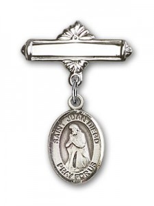 Pin Badge with St. Juan Diego Charm and Polished Engravable Badge Pin [BLBP1036]