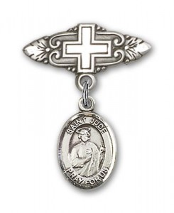 Pin Badge with St. Jude Thaddeus Charm and Badge Pin with Cross [BLBP0680]