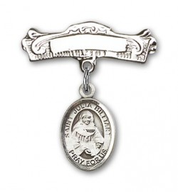 Pin Badge with St. Julia Billiart Charm and Arched Polished Engravable Badge Pin [BLBP1738]
