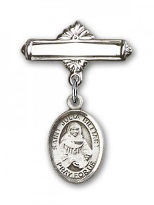 Pin Badge with St. Julia Billiart Charm and Polished Engravable Badge Pin [BLBP1736]