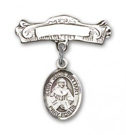 Pin Badge with St. Julie Billiart Charm and Arched Polished Engravable Badge Pin [BLBP1080]