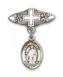 Pin Badge with St. Justin Charm and Badge Pin with Cross [BLBP0624]
