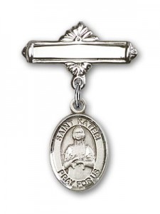 Pin Badge with St. Kateri Charm and Polished Engravable Badge Pin [BLBP0686]