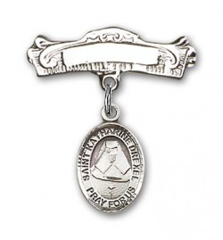 Pin Badge with St. Katherine Drexel Charm and Arched Polished Engravable Badge Pin [BLBP0365]