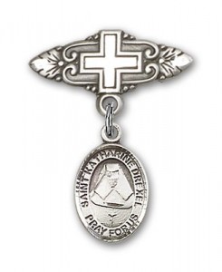 Pin Badge with St. Katherine Drexel Charm and Badge Pin with Cross [BLBP0364]