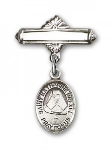 Pin Badge with St. Katherine Drexel Charm and Polished Engravable Badge Pin [BLBP0363]