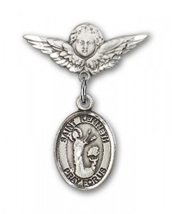 Pin Badge with St. Kenneth Charm and Angel with Smaller Wings Badge Pin [BLBP2165]