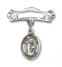 Pin Badge with St. Kenneth Charm and Arched Polished Engravable Badge Pin [BLBP2163]