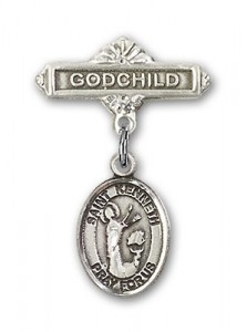 Pin Badge with St. Kenneth Charm and Godchild Badge Pin [BLBP2166]