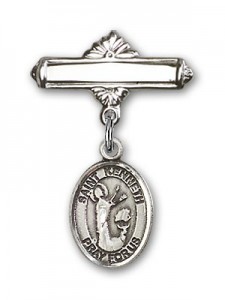 Pin Badge with St. Kenneth Charm and Polished Engravable Badge Pin [BLBP2161]