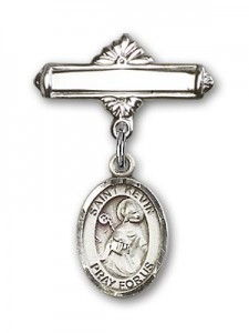 Pin Badge with St. Kevin Charm and Polished Engravable Badge Pin [BLBP0693]