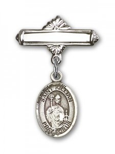 Pin Badge with St. Kilian Charm and Polished Engravable Badge Pin [BLBP0728]