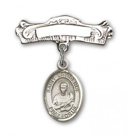 Pin Badge with St. Lawrence Charm and Arched Polished Engravable Badge Pin [BLBP0702]