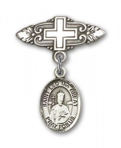 Pin Badge with St. Leo the Great Charm and Badge Pin with Cross [BLBP1100]