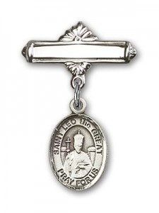 Pin Badge with St. Leo the Great Charm and Polished Engravable Badge Pin [BLBP1099]