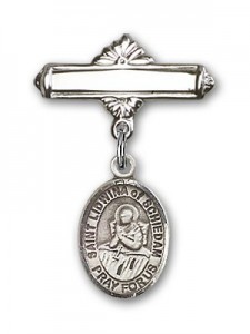 Pin Badge with St. Lidwina of Schiedam Charm and Polished Engravable Badge Pin [BLBP1944]