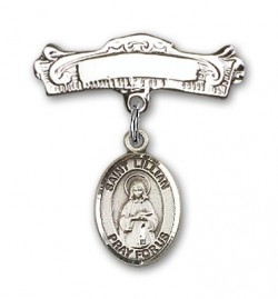 Pin Badge with St. Lillian Charm and Arched Polished Engravable Badge Pin [BLBP1465]