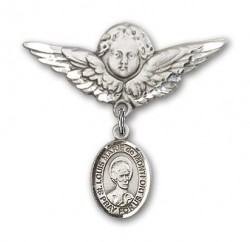 Pin Badge with St. Louis Marie de Montfort Charm and Angel with Larger Wings Badge Pin [BLBP2150]