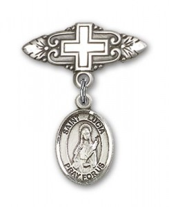 Pin Badge with St. Lucia of Syracuse Charm and Badge Pin with Cross [BLBP0715]