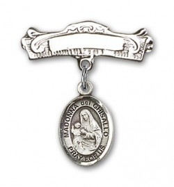 Pin Badge with St. Madonna Del Ghisallo Charm and Arched Polished Engravable Badge Pin [BLBP1304]