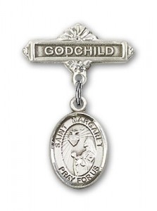 Pin Badge with St. Margaret Mary Alacoque Charm and Godchild Badge Pin [BLBP0768]