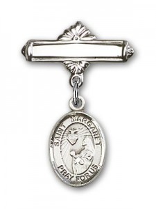 Pin Badge with St. Margaret Mary Alacoque Charm and Polished Engravable Badge Pin [BLBP0763]