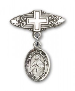 Pin Badge with St. Maria Goretti Charm and Badge Pin with Cross [BLBP1338]