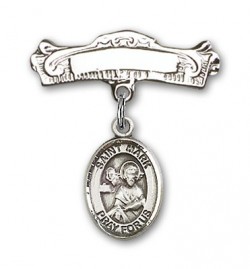 Pin Badge with St. Mark the Evangelist Charm and Arched Polished Engravable Badge Pin [BLBP0751]