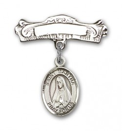 Pin Badge with St. Martha Charm and Arched Polished Engravable Badge Pin [BLBP0786]