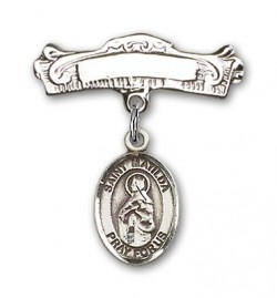 Pin Badge with St. Matilda Charm and Arched Polished Engravable Badge Pin [BLBP1549]