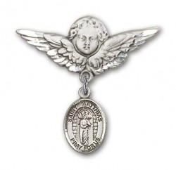 Pin Badge with St. Matthias the Apostle Charm and Angel with Larger Wings Badge Pin [BLBP2157]