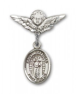 Pin Badge with St. Matthias the Apostle Charm and Angel with Smaller Wings Badge Pin [BLBP2158]
