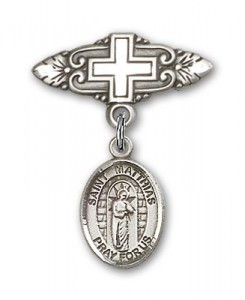 Pin Badge with St. Matthias the Apostle Charm and Badge Pin with Cross [BLBP2155]