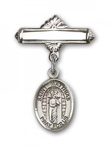 Pin Badge with St. Matthias the Apostle Charm and Polished Engravable Badge Pin [BLBP2154]