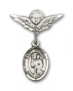 Pin Badge with St. Maurus Charm and Angel with Smaller Wings Badge Pin [BLBP1565]