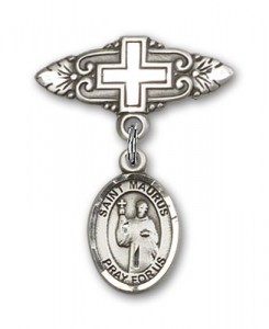 Pin Badge with St. Maurus Charm and Badge Pin with Cross [BLBP1562]