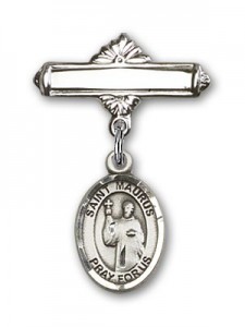 Pin Badge with St. Maurus Charm and Polished Engravable Badge Pin [BLBP1561]