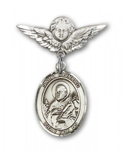 Pin Badge with St. Meinrad of Einsideln Charm and Angel with Smaller Wings Badge Pin [BLBP2018]