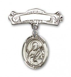 Pin Badge with St. Meinrad of Einsideln Charm and Arched Polished Engravable Badge Pin [BLBP2016]