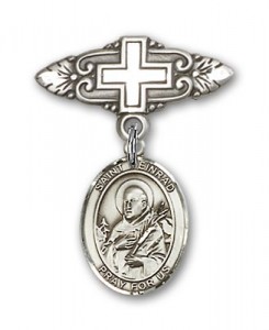 Pin Badge with St. Meinrad of Einsideln Charm and Badge Pin with Cross [BLBP2015]
