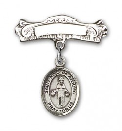 Pin Badge with St. Nino de Atocha Charm and Arched Polished Engravable Badge Pin [BLBP1381]