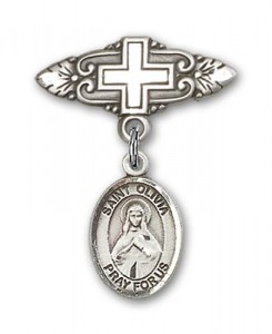 Pin Badge with St. Olivia Charm and Badge Pin with Cross [BLBP2050]