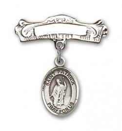 Pin Badge with St. Patrick Charm and Arched Polished Engravable Badge Pin [BLBP0849]